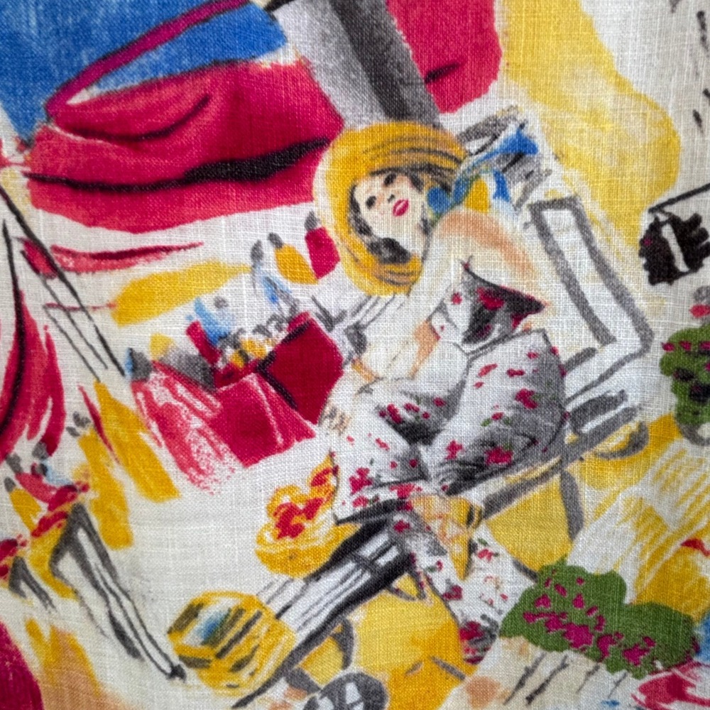 Vintage 100% Linen Midi Skirt 12 Multi Novelty European Print Eclectic Whimsy - Picture 5 of 13